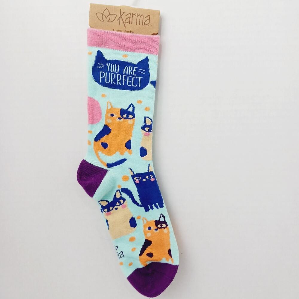 Women Boy Sock Crew Karma Cat You Perfect Purrfect Kitten Kitty Cotton NWT NEW